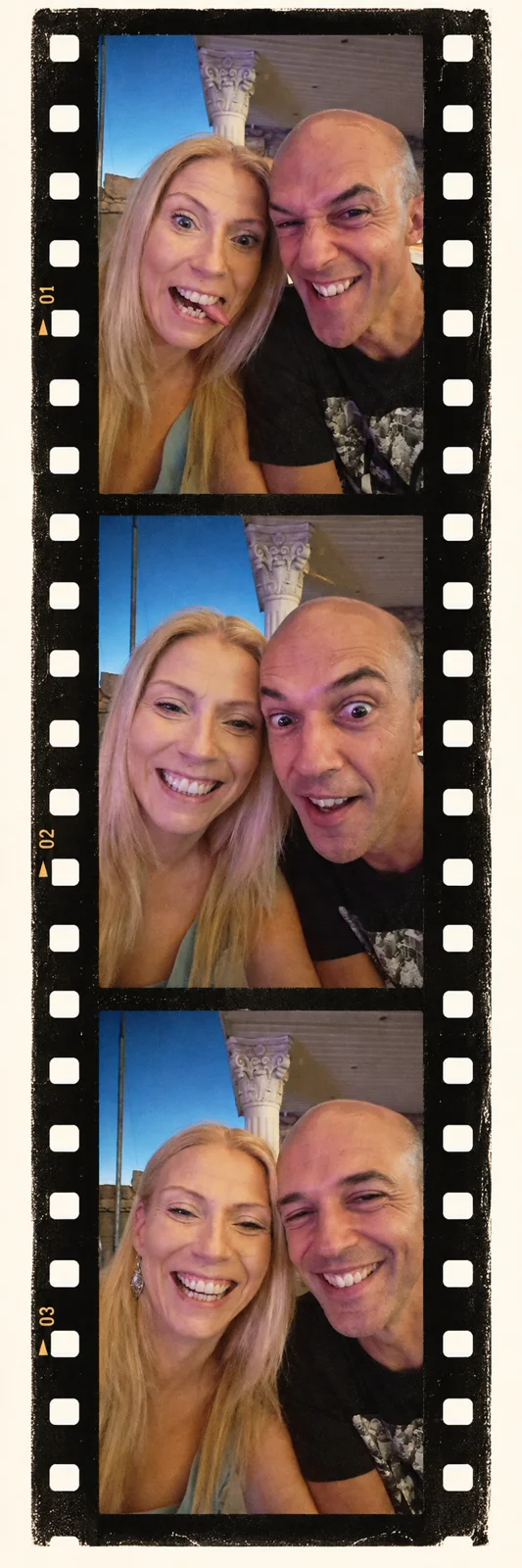 Three informal photographs of Lee and Fliss together